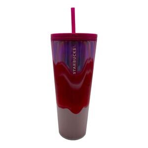Starbucks 2021 Holiday Silver Pink White Wave Christmas Tumbler Cold Cup 24‎ Oz